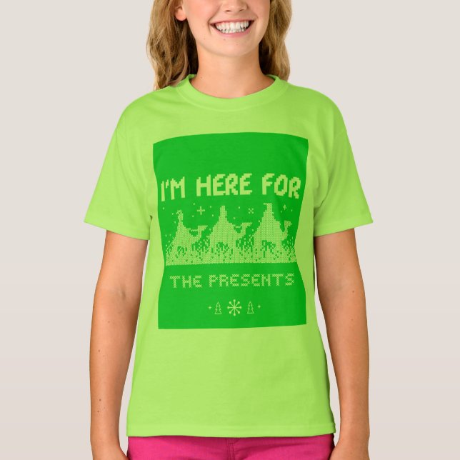 Ich bin hier für die Geschenke T-Shirt (Vorderseite)