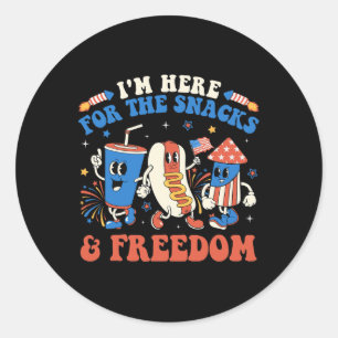 Ich bin hier für die Snacks und Freedom Boy Girl K Runder Aufkleber