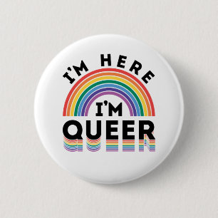 Ich bin hier, ich bin Queer Gay Pride Month Rainbo Button