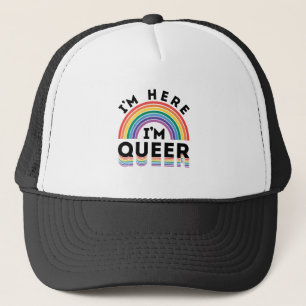 Ich bin hier, ich bin Queer Gay Pride Month Rainbo Truckerkappe