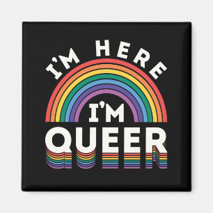 Ich bin hier, ich bin queer, LGBTQ Regenbogen schw Magnet