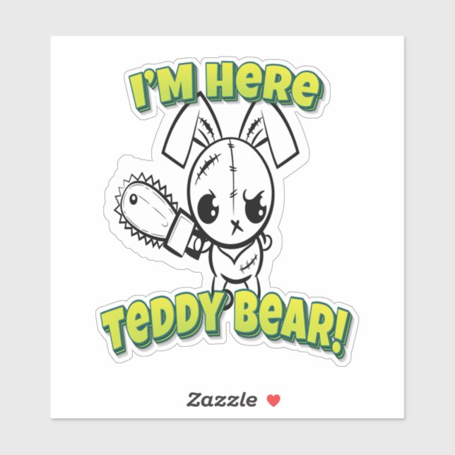 Ich bin hier Teddy Bear Grumpy Voodoo Bunny Aufkleber (Blatt)