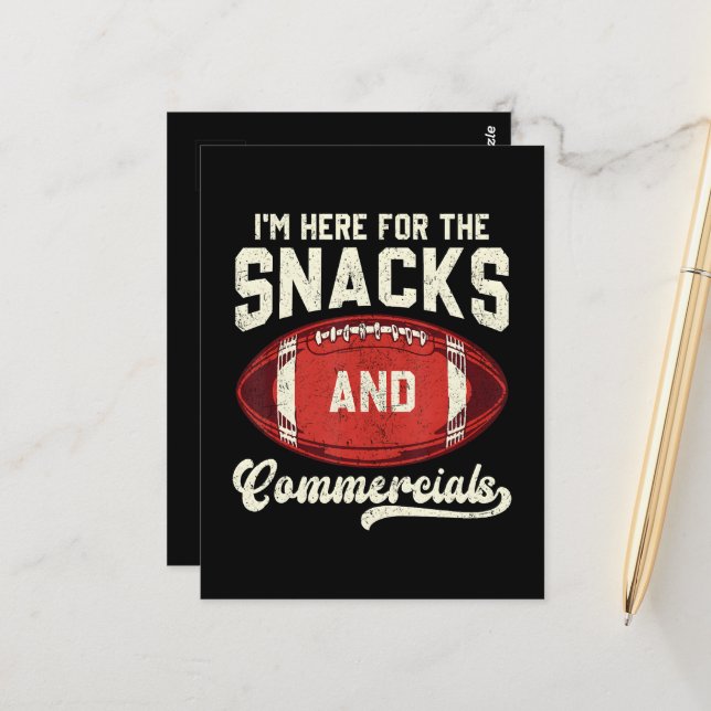 Ich bin hier wegen der Snacks und der Werbespots F Postkarte (Vorderseite/Rückseite Beispiel)