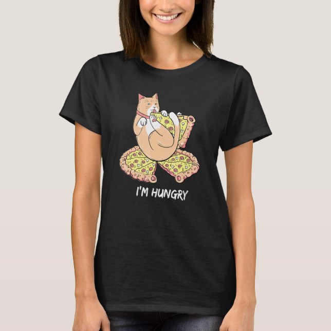 Ich bin Hungry Cat Eating Pizza T-Shirt (Vorderseite)