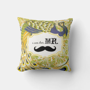 Ich bin ihr Mr. Yellow Lila Mustache Peacock Pillo Kissen