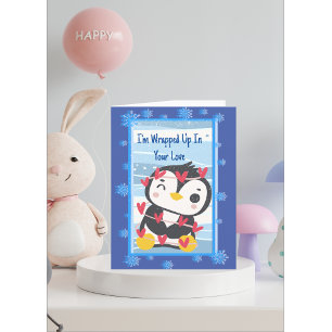 ICH BIN IN DEINE LIEBE EINGEHÜLLT SÜSSER PENGUIN FEIERTAGSKARTE