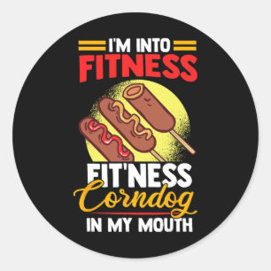 Ich bin in Fitness Fitness Corndog in meinem Mund Runder Aufkleber