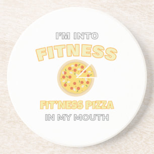 Ich bin in Fitness Fit'ness Pizza in meinem Mund F Getränkeuntersetzer