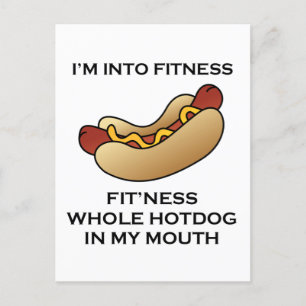 Ich bin in Fitness Hot Dog Feiertagspostkarte