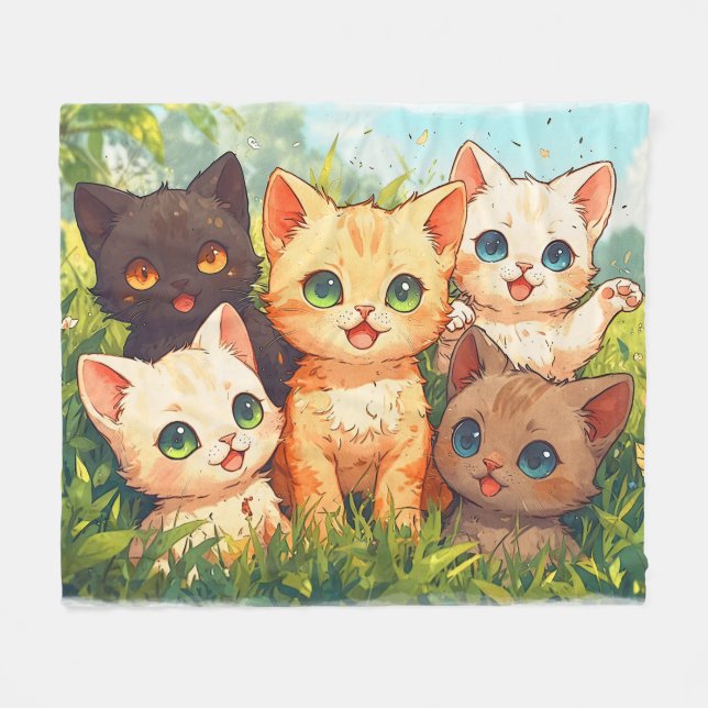 Ich bin in Kitten Heaven - Cartoon Cat Design Fleecedecke (Vorderseite (Horizontal))