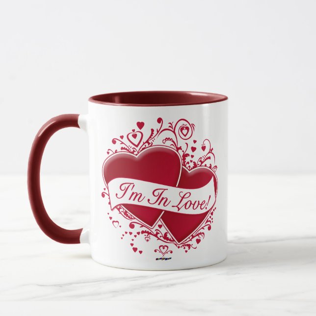 Ich bin in Liebe! Rote Herzen Tasse (Links)