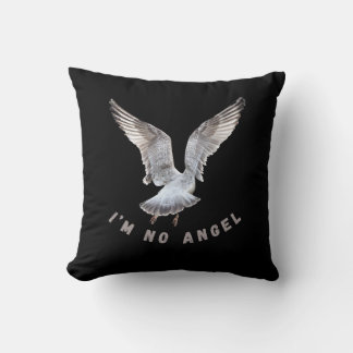 Ich bin kein Angel Seagull Black Throw Kissen