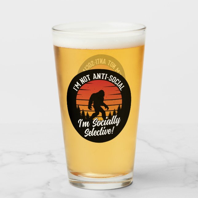 Ich bin kein antisoziales Bigfoot Black Glas (Vorne (Gefüllt))