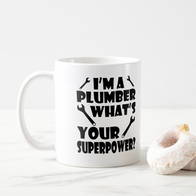 Ich bin Klempner Was ist deine Supermacht? Kaffeetasse (Mit Donut)
