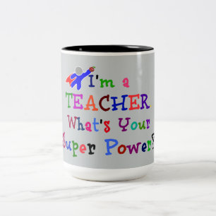 "Ich bin Lehrer. Was ist dein Superhelden-Power?" Zweifarbige Tasse