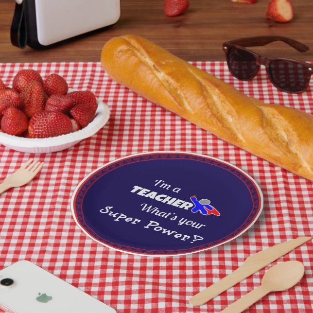 "Ich bin Lehrerin. Was ist dein Super-Power?" Pappteller (Picknick)