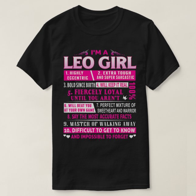 Ich bin Leo Girl Leo Geburtstag T-Shirt (Design vorne)