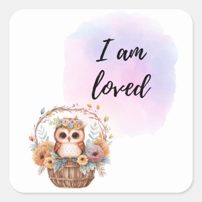 Ich bin liebt Kinder Zimmer Owl Air Ballon Positiv Quadratischer Aufkleber (Vorderseite)
