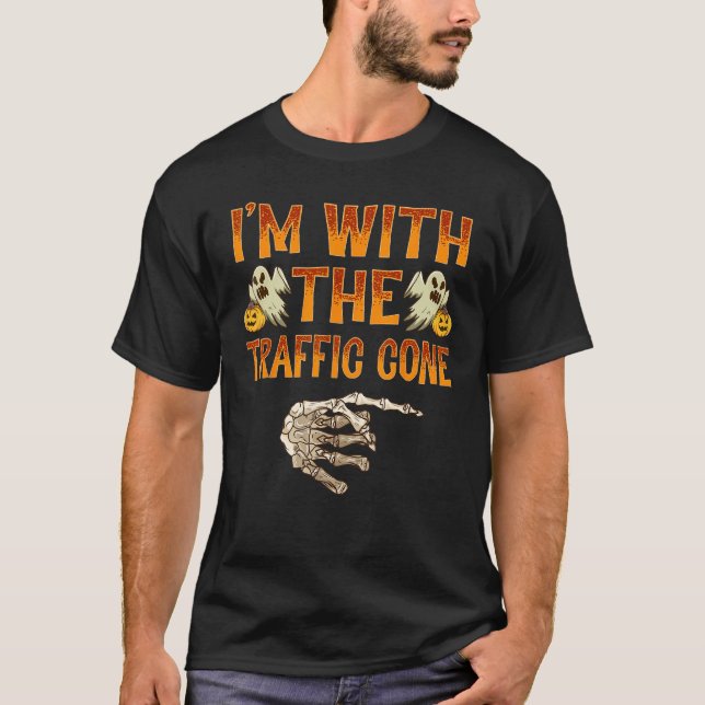 Ich bin mit dem Traffic Cone Shirt Kostüm Hallowee (Vorderseite)