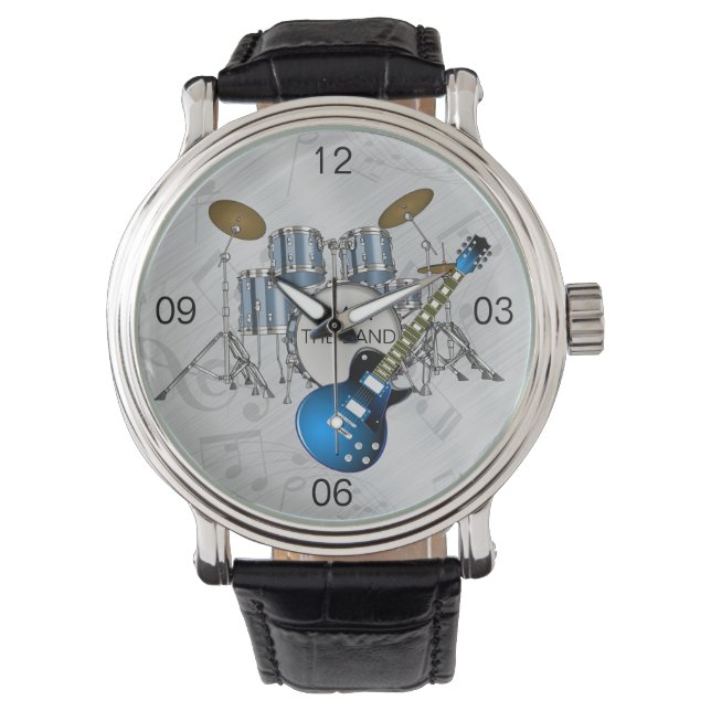 ICH BIN MIT DER BAND DRUM Lederuhr Armbanduhr (Vorderseite)