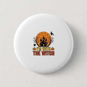 Ich bin mit der Hexe Vintage-Halloween-Burg-Design Button