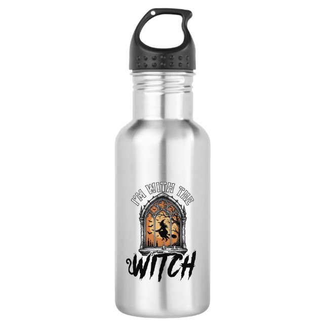 Ich bin mit der Hexe Vintage Halloween Edelstahlflasche (Vorderseite)