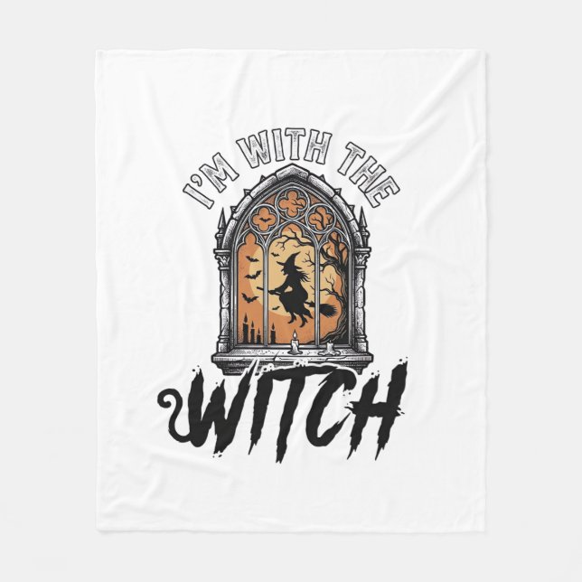 Ich bin mit der Hexe Vintage Halloween Fleecedecke (Vorderseite)