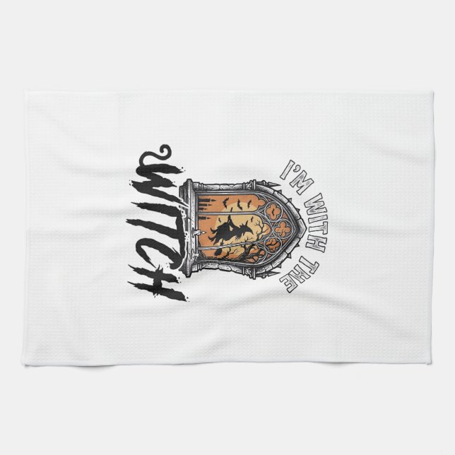 Ich bin mit der Hexe Vintage Halloween Geschirrtuch (Horizontal)