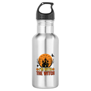 Ich bin mit der Hexe Vintage Halloween-Schloss-Des Edelstahlflasche