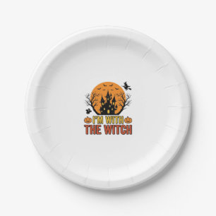 Ich bin mit der Hexe Vintage-Halloween-Schloss-Des Pappteller