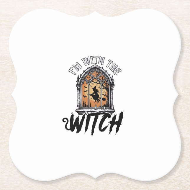 Ich bin mit der Hexe Vintage Halloween Untersetzer (Vorderseite)