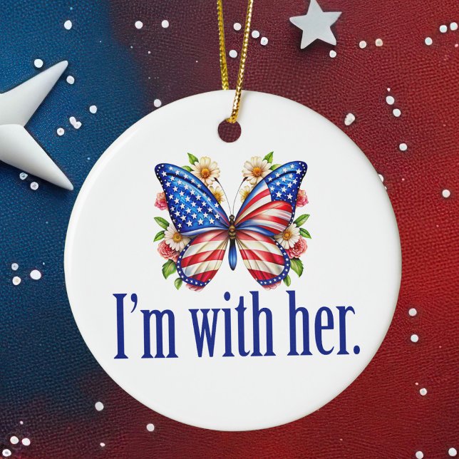 Ich bin mit ihrem Kamala Harris Butterfly Weihnach Keramik Ornament (Von Creator hochgeladen)
