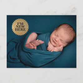 Ich bin neu hier Modernes Gold Siegel Custom Baby Postkarte