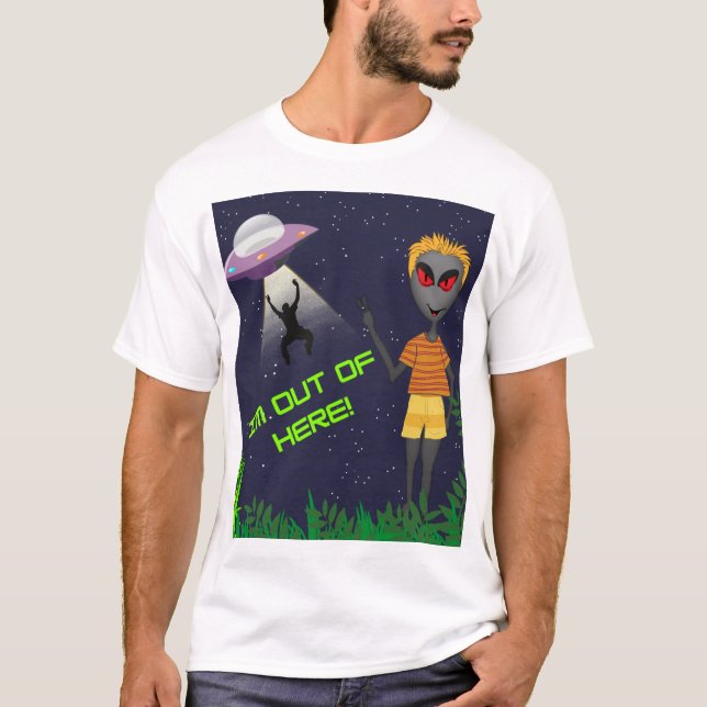 Ich bin nicht hier, Alien und Mensch T-Shirt (Vorderseite)