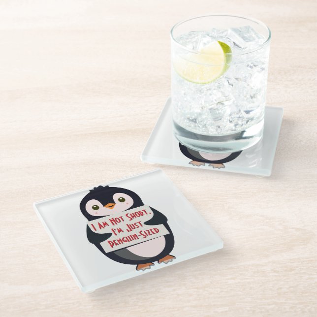 Ich bin nicht klein, ich bin einfach Pinguin-groß Glasuntersetzer (Schrägansicht)
