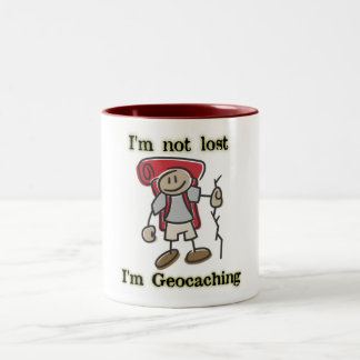 "Ich bin nicht verlorene" Geocaching Grafik auf Zweifarbige Tasse