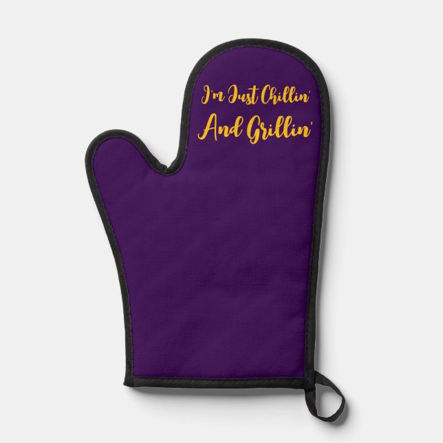 Ich bin nur Chillin' und Grillin' Lila Ofenhandschuh (Vorderseite)