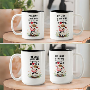 Ich bin nur ein Mädchen, das Kühe Lieben 325 ml & Zweifarbige Tasse