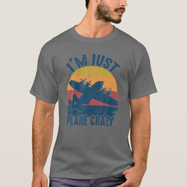 Ich bin nur Flugzeug Crazy Flying Pilot Flugzeug V T-Shirt (Vorderseite)