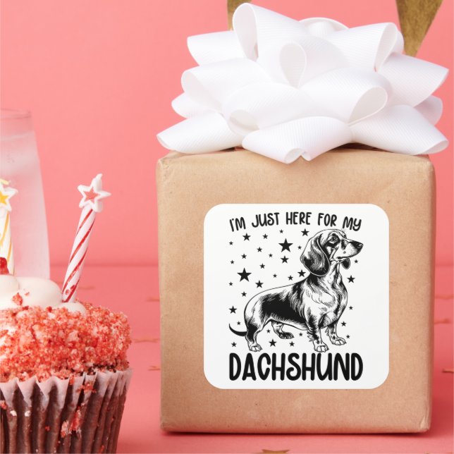 Ich bin nur für meine Dackel hier, ein lustiger Hu Quadratischer Aufkleber (Party)