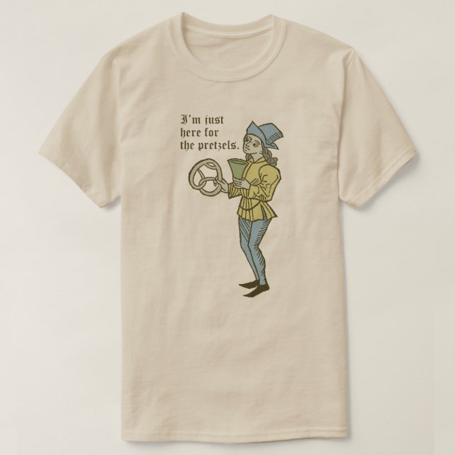 "Ich bin nur hier für die Bretzels" T-Shirt (Design vorne)