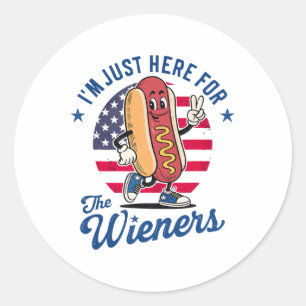 Ich bin nur hier für die Dackeln Patriotic Hot Dog Runder Aufkleber