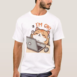 Ich bin okay Funny Lazy Cat Arbeiten auf Laptop T-Shirt