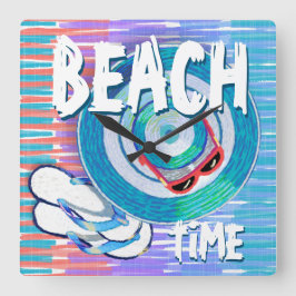 Ich bin On Beach Time! Quadratische Wanduhr