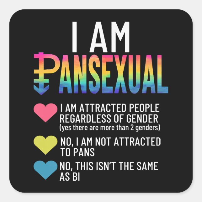Ich bin Pansexual - LGBTQIA Pride Rainbow Hearts - Quadratischer Aufkleber (Vorderseite)
