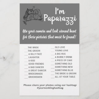 Ich bin paparazzi Game Card Owls Liebe Hochzeit Flyer
