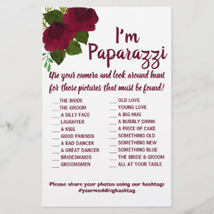 Ich bin Paparazzi Spielkarte Rote Blume Hochzeit Flyer
