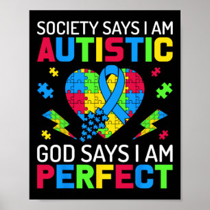 Ich bin perfekt Autismus Bewusstsein Kinder Jungen Poster