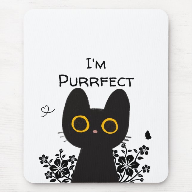 Ich bin Purrfect Süße Schwarze Katze Mauspad (Vorne)