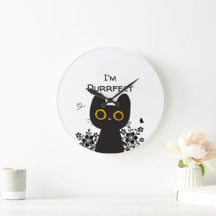 Ich bin Purrfect Süße Schwarze Katzen Wanduhr